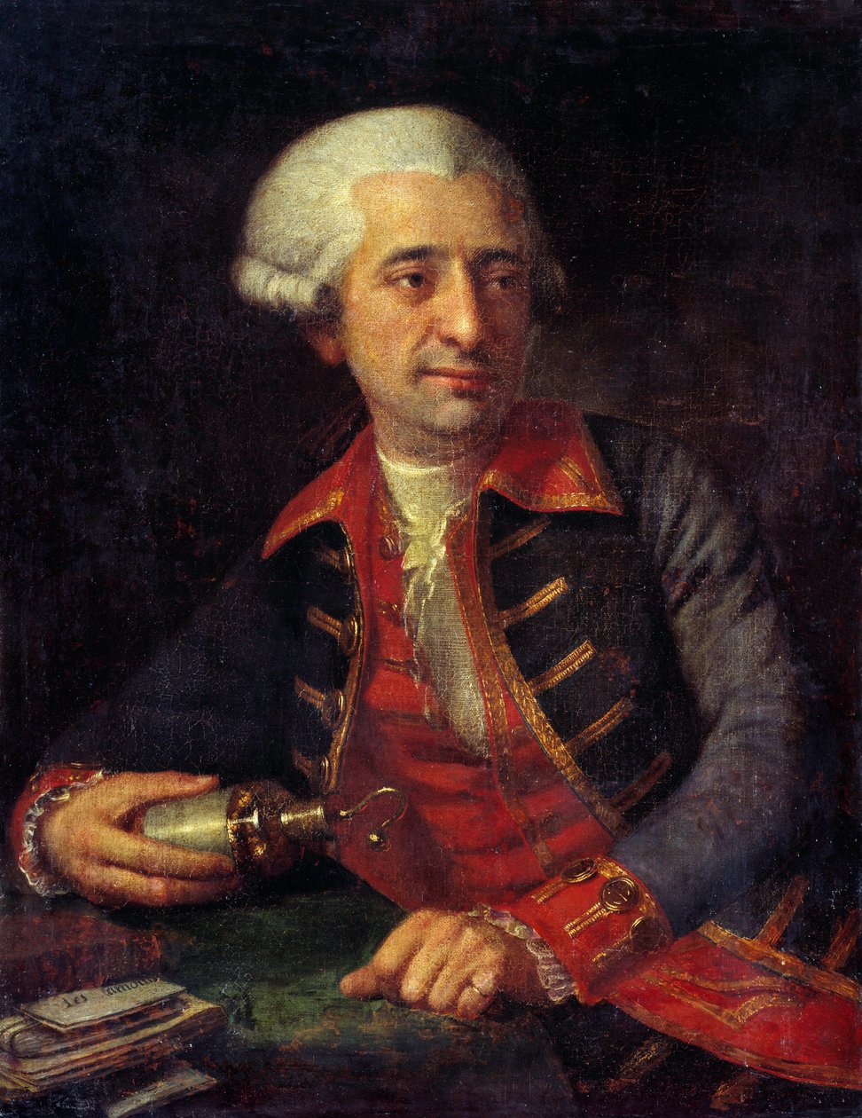 Porträtt av Antoine Louis Lavoisier (1746-1794) fransk kemist i uniform som generalinspektör för Powders of Armees of Land and Sea. Målning av Francois-Louis Brossard de Beaulieu (1727-1810). Chateaux de Versailles och Trianon, Versailles, Frankrike. av Francois Louis Brossard de Beaulieu
