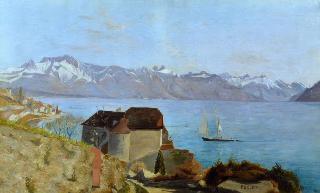 Glérolles slott och Genèvesjön av Francois Louis David Bocion