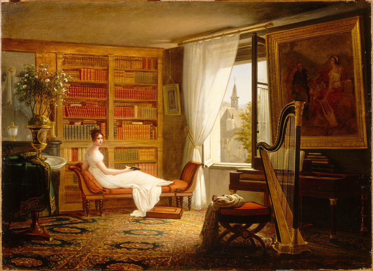 Madame Récamiers salong i Abbaye-aux-Bois, 1826. av Francois Louis Dejuinne