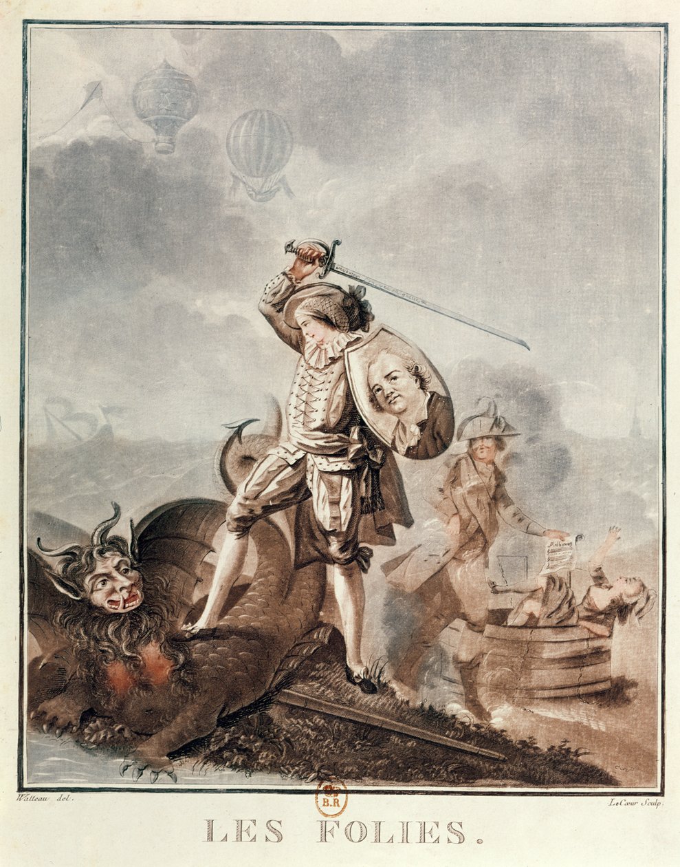 Figaro i strid med en harpy, ca 1786 (akvatint) av Francois Louis Joseph Watteau