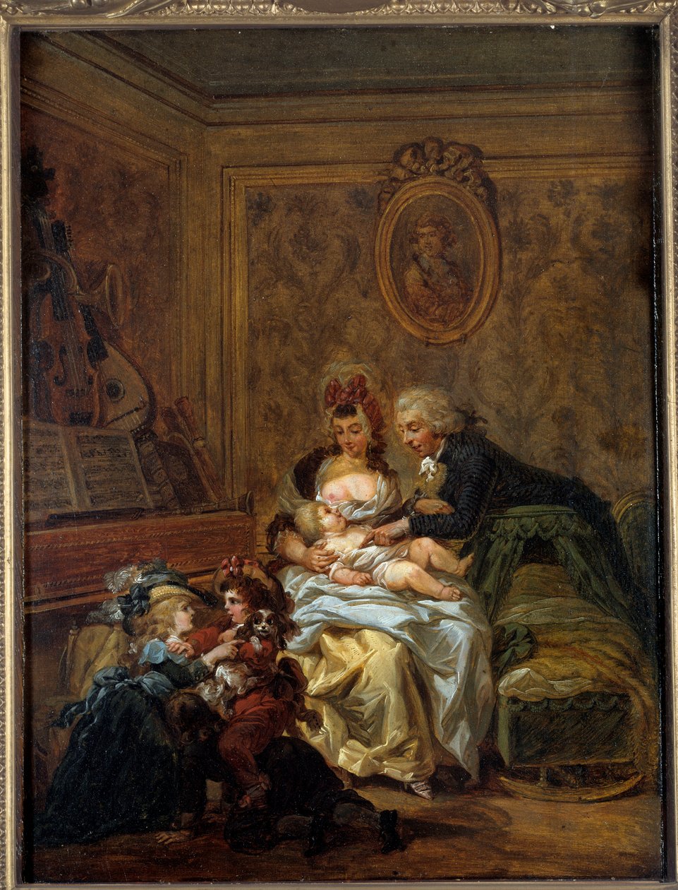 Glad familj. Målning av Francois Louis Joseph Watteau sa Watteau de Lille (1758-1823) av Francois Louis Joseph Watteau