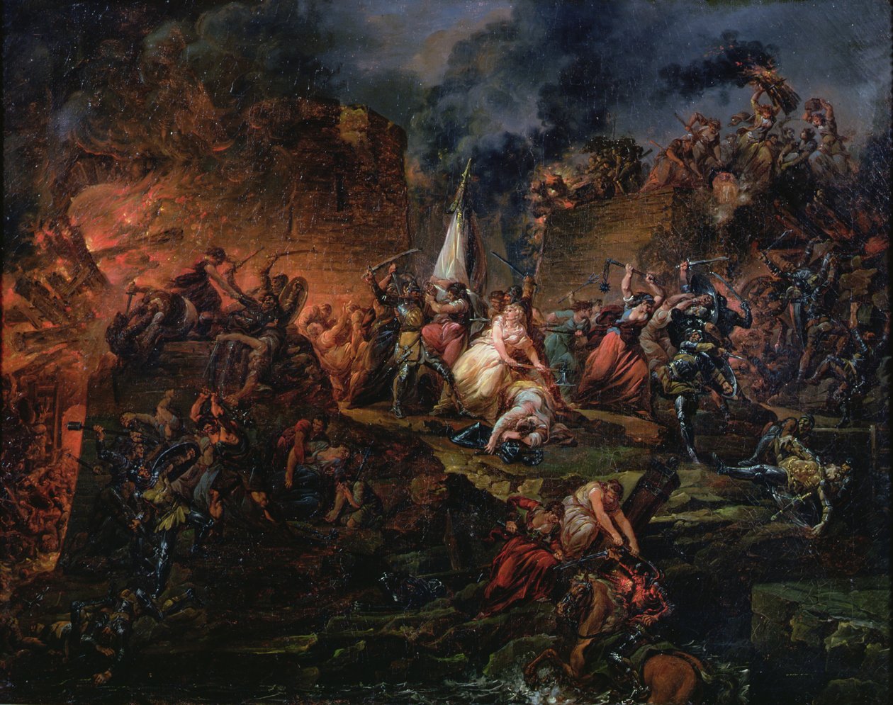 Jeanne Hachette försvarade Beauvais 1472 eller belägringen av Beauvais av Francois Louis Joseph Watteau