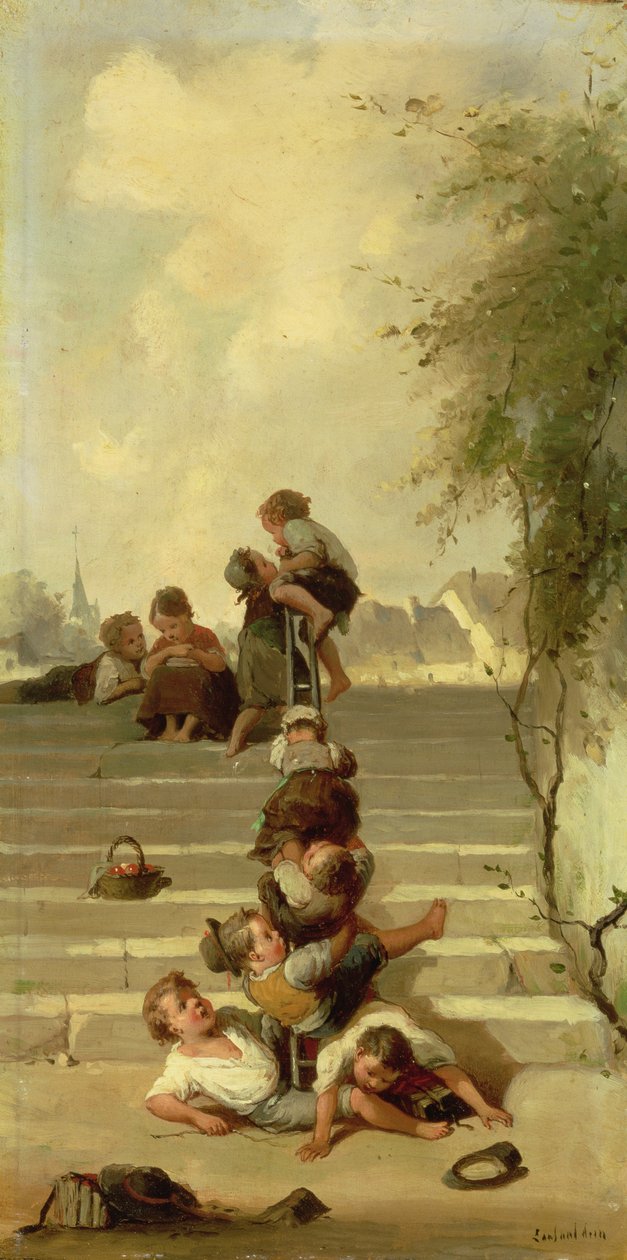 The Slide (olja på duk) av Francois Louis Lanfant de Metz