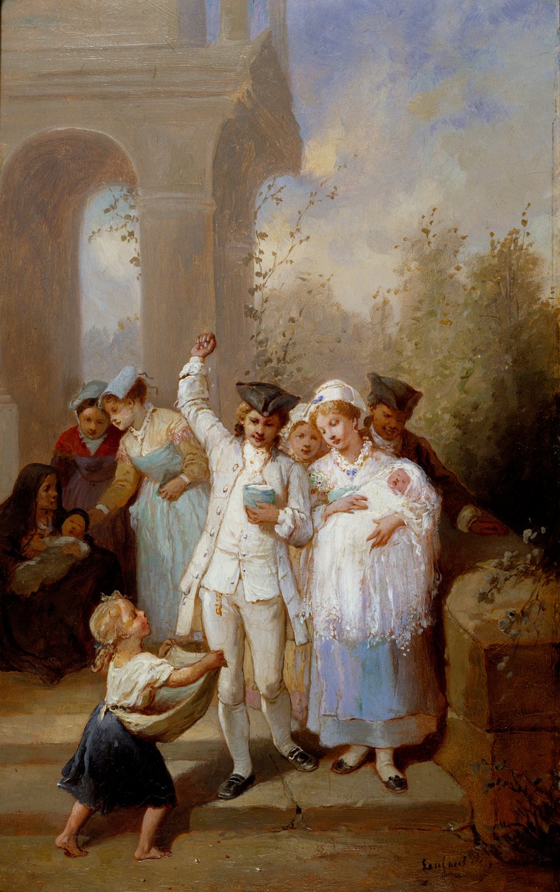 Dopet Målning av Francois Louis Lanfant dit Lanfant de Metz (1814-1892) 1800-talets privatsamling av Francois Louis Lanfant de Metz