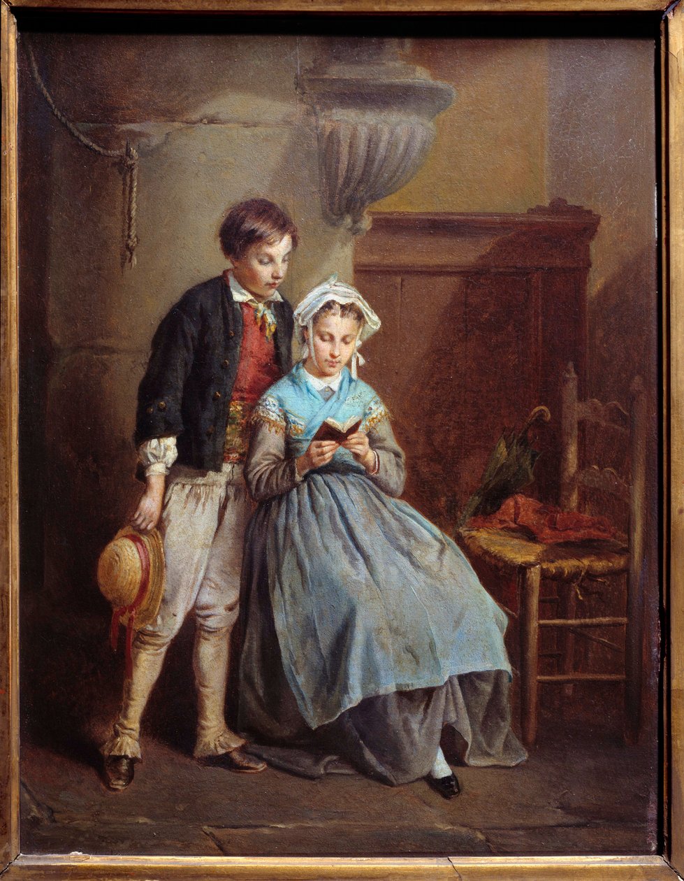 Läsmålning av Francois Lenfant (1814-1892) 1800-talets Metz konstmuseum av Francois Louis Lenfant