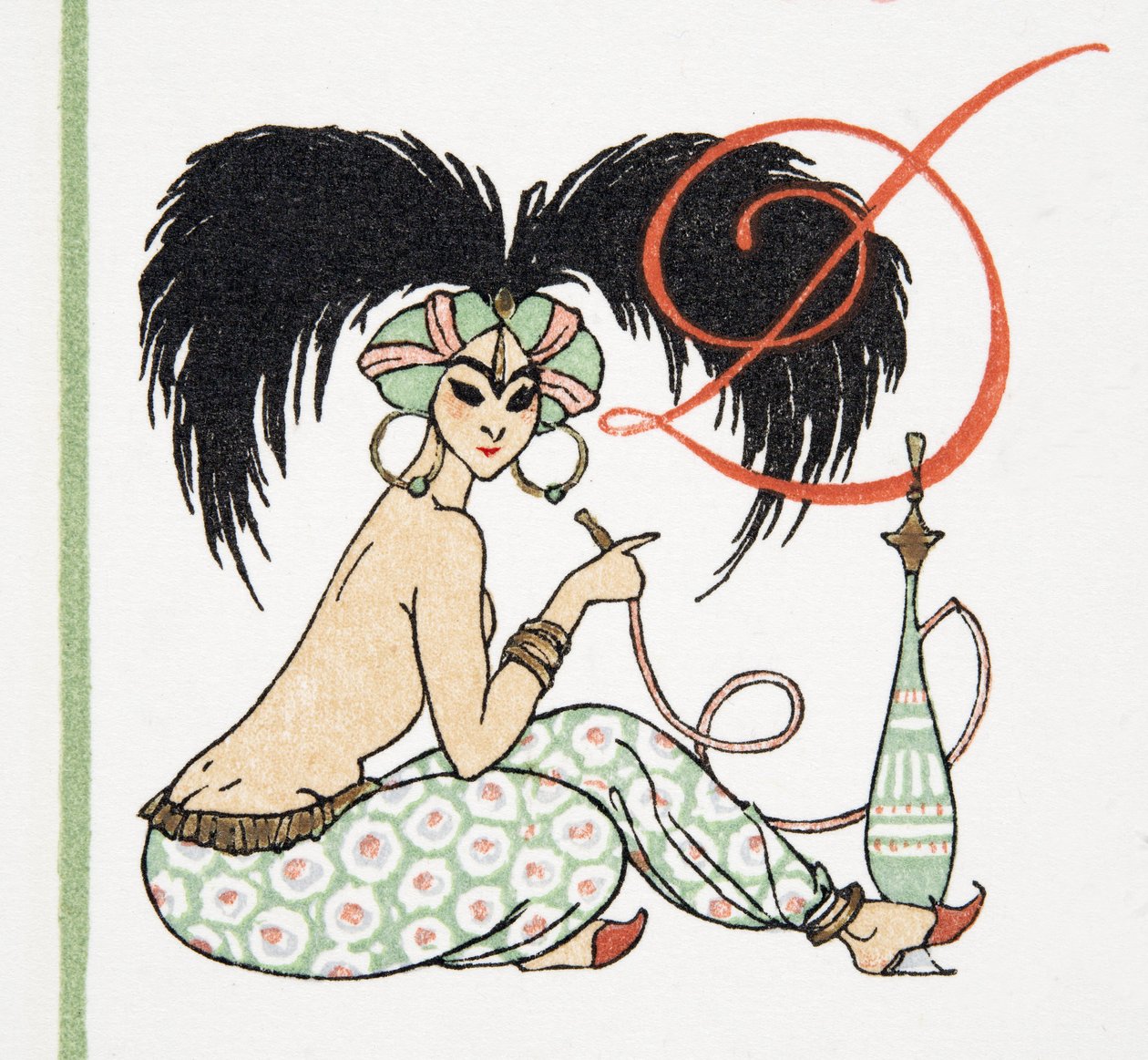Arabian Girl with Hookah Pipe, från Personages de Comedie, pub. 1922 (pochoirtryck) av Francois Louis Schmied