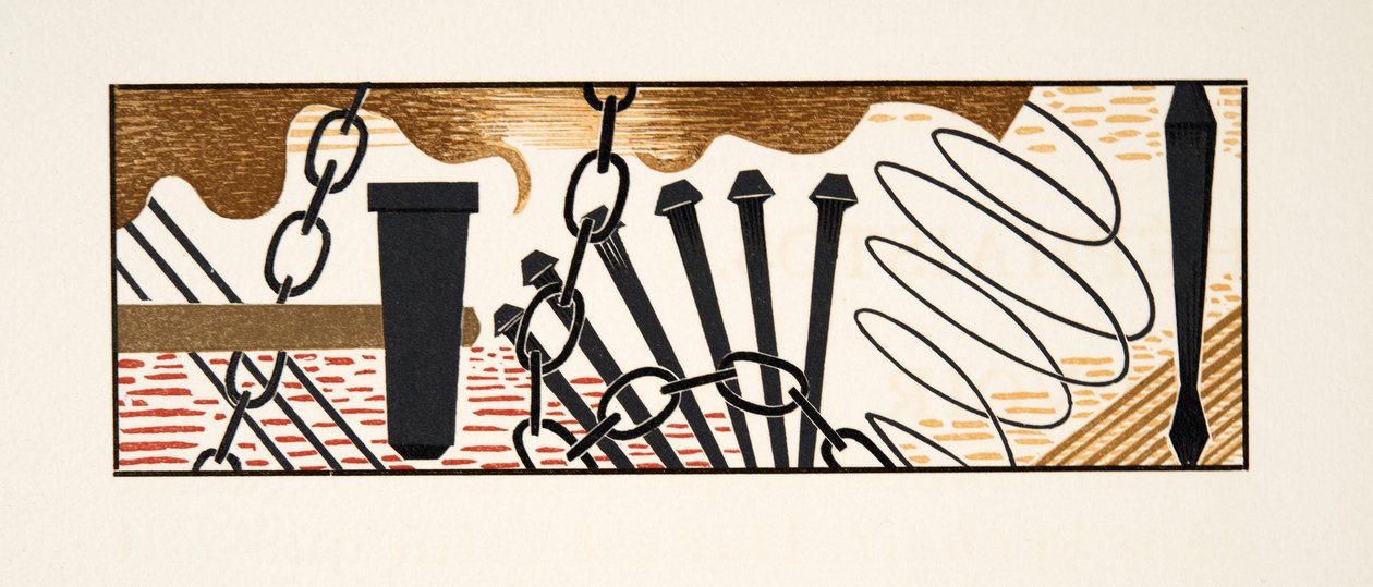 Grafisk illustration från Prometheus Enchained av Aeschylus, pub. 1941 (stenciltryck) av Francois Louis Schmied