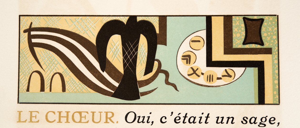 Grafisk illustration från Prometheus Enchained av Aeschylus, pub. 1941 (stenciltryck) av Francois Louis Schmied