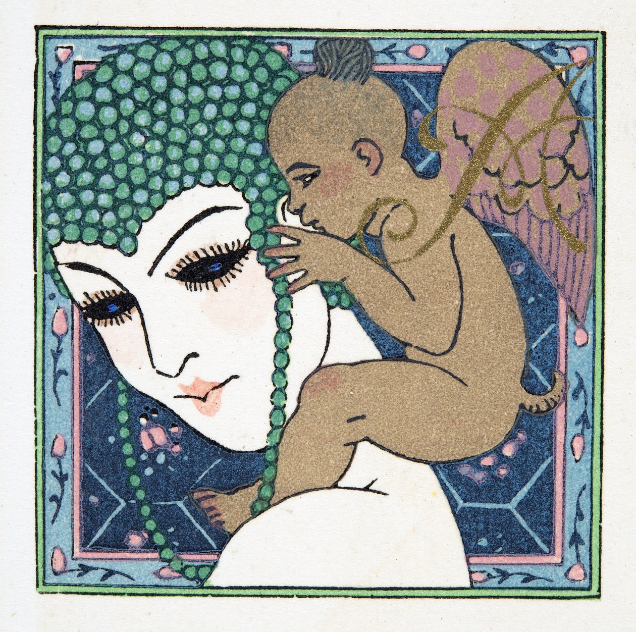 Bokstav A, från Personages de Comedie, pub. 1922 (stenciltryck) av Francois Louis Schmied