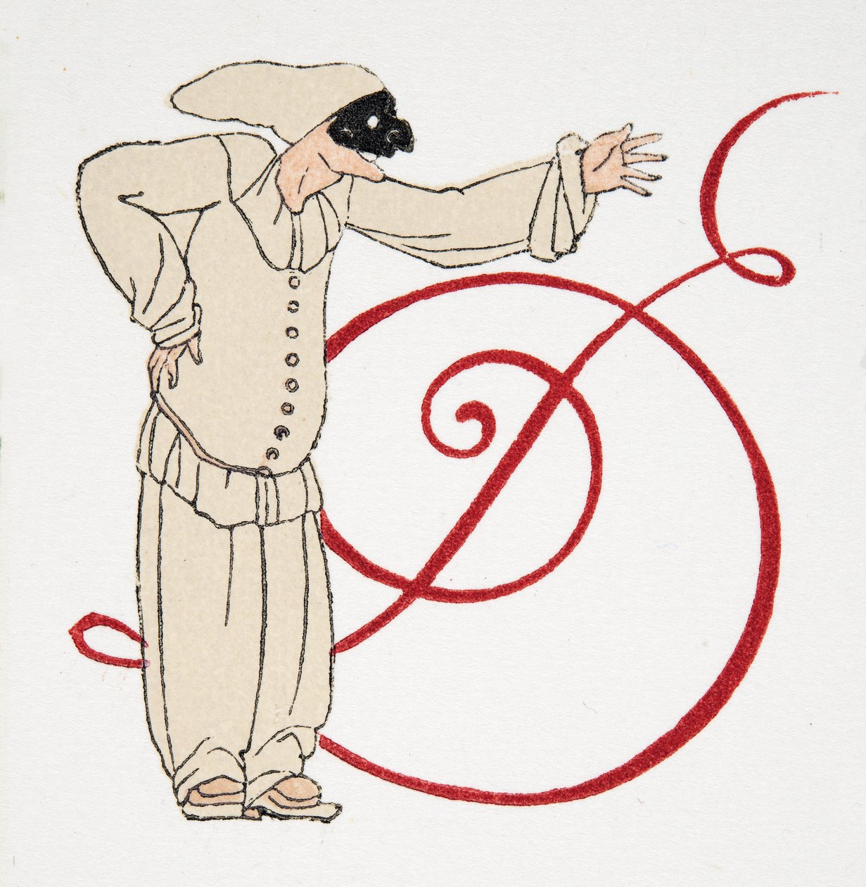 Bokstav D, från Personages de Comedie, pub. 1922 (stenciltryck) av Francois Louis Schmied