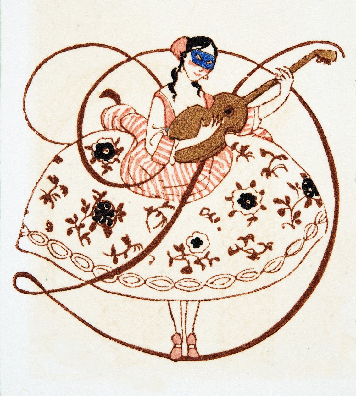 Bokstav D, från Personages de Comedie, pub. 1922 (stenciltryck) av Francois Louis Schmied