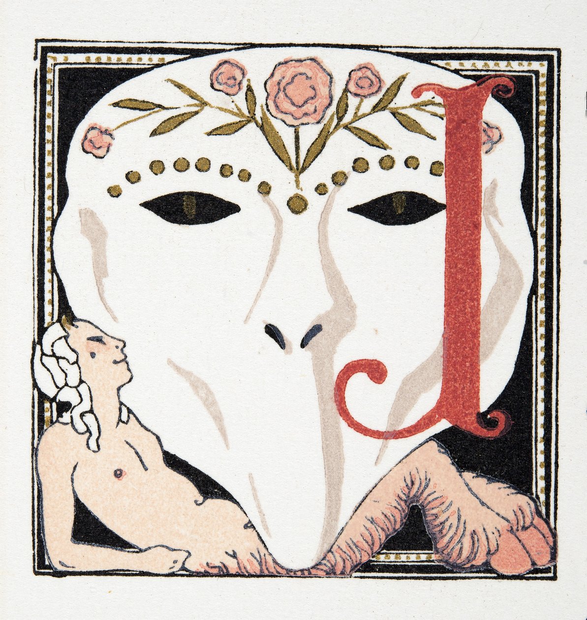 Bokstav J, från Personages de Comedie, pub. 1922 (stenciltryck) av Francois Louis Schmied