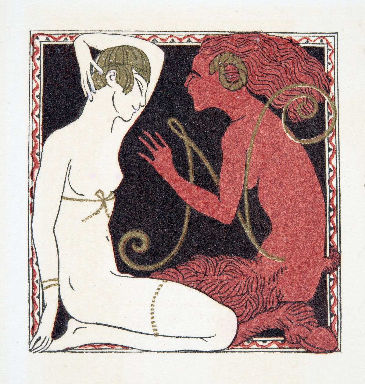 Bokstav N, från Personages de Comedie, pub. 1922 (stenciltryck) av Francois Louis Schmied