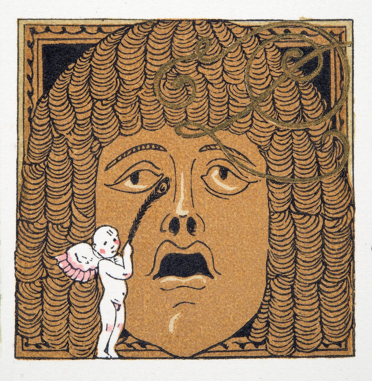 Näsan som kittlas av Cupid, från Personages de Comedie, pub. 1922 (pochoirtryck) av Francois Louis Schmied