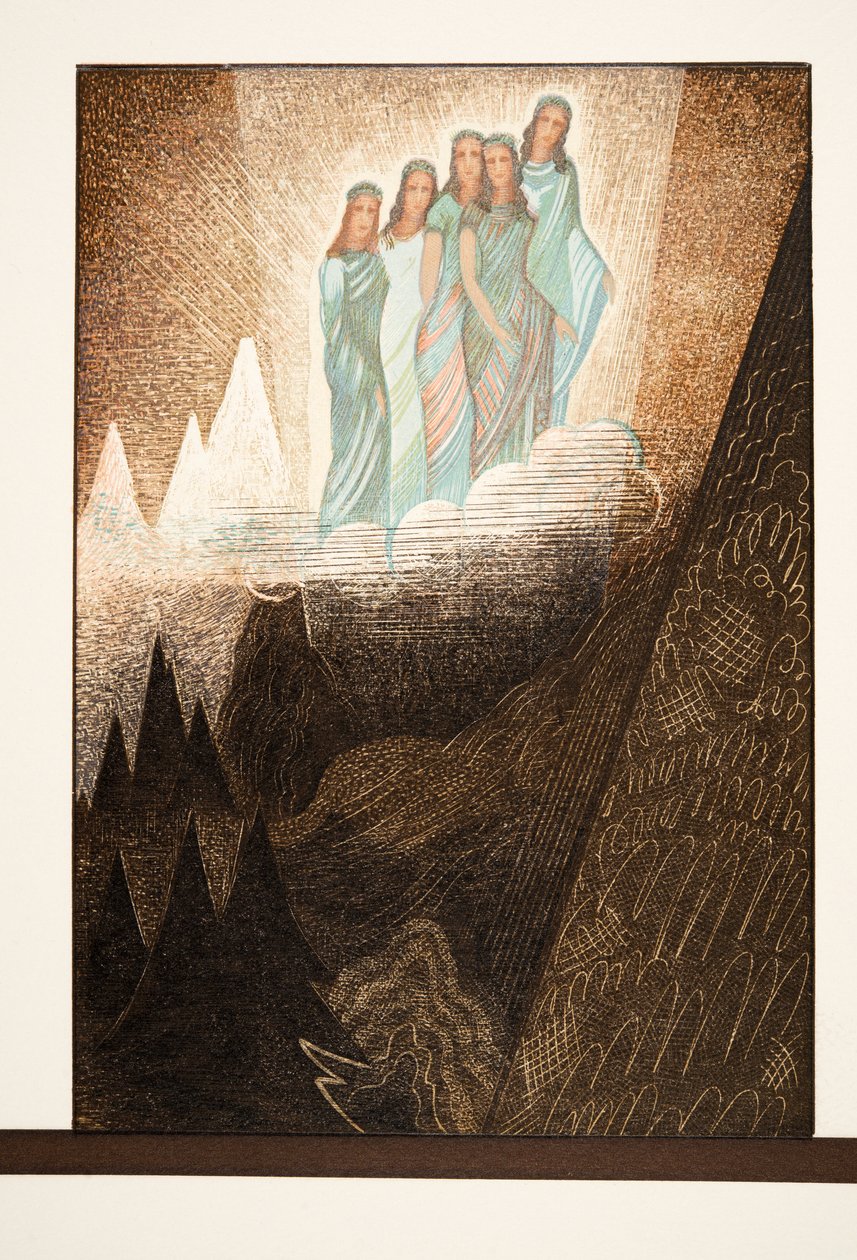 Oceanides, illustration från Prometheus Enchained av Aeschylus, pub. 1941 (stenciltryck) av Francois Louis Schmied