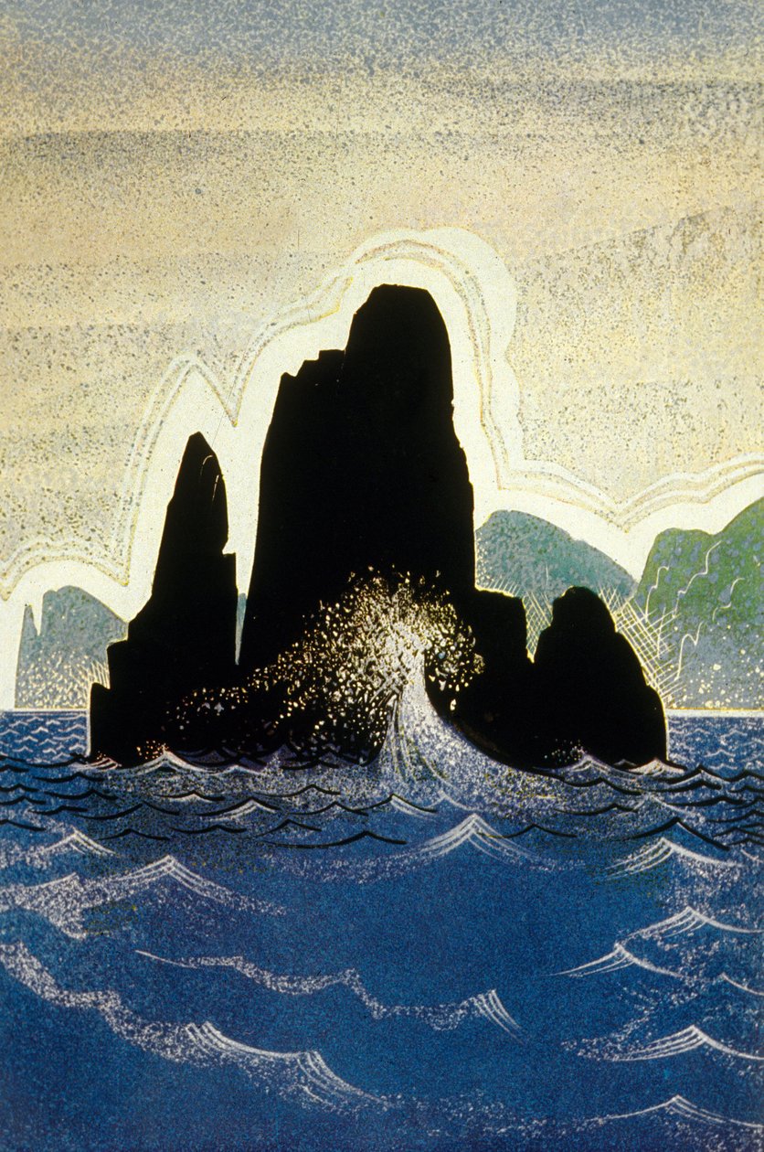 Homeros Odyssé: klippan i Gortyne, graverad av Theo Schmied, 1930-33 färglitografi av Francois Louis Schmied