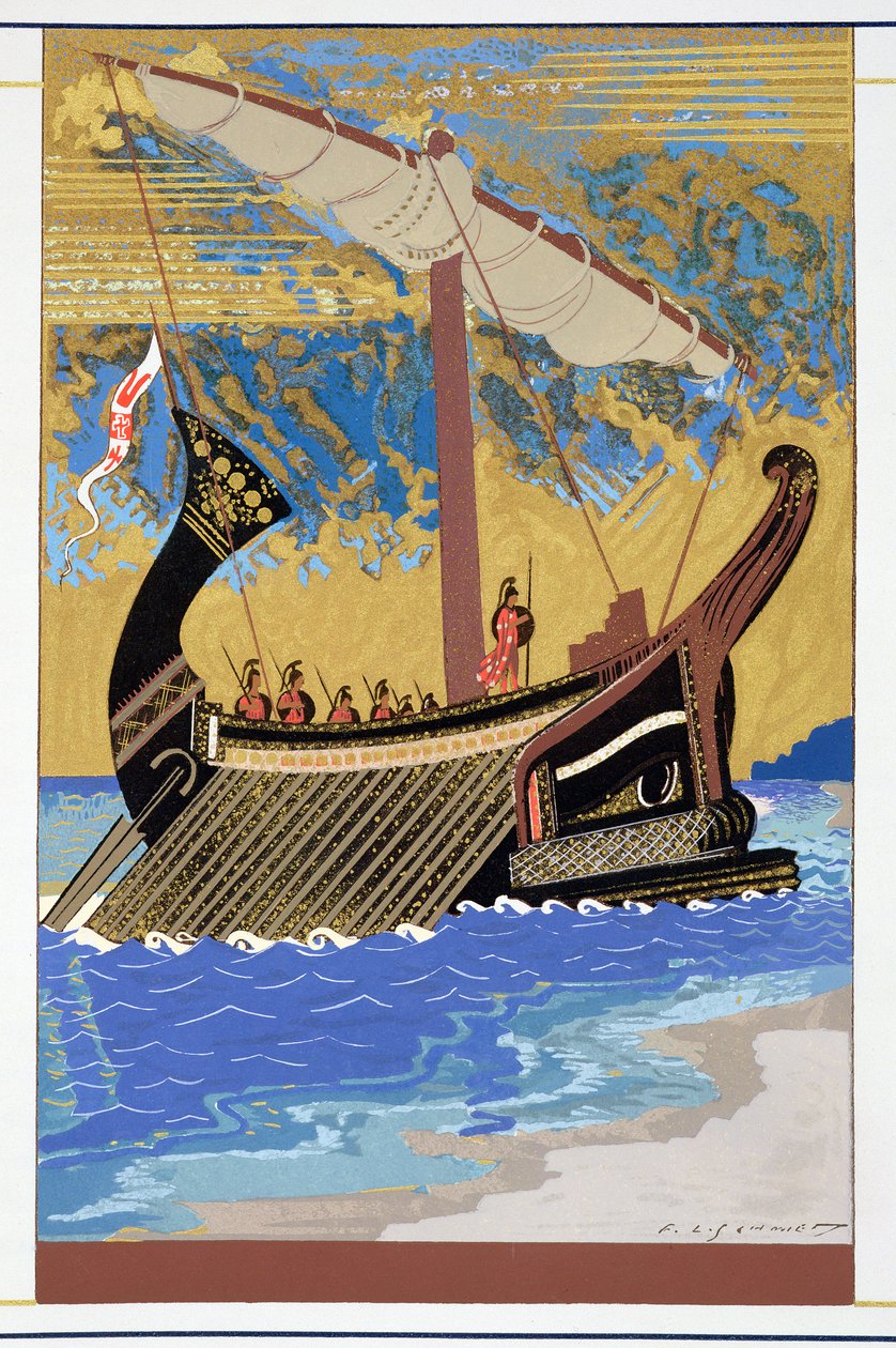 The Ship of Odysseus, från "Homer: The Odyssey", publicerad Paris 1930-33 av Francois Louis Schmied