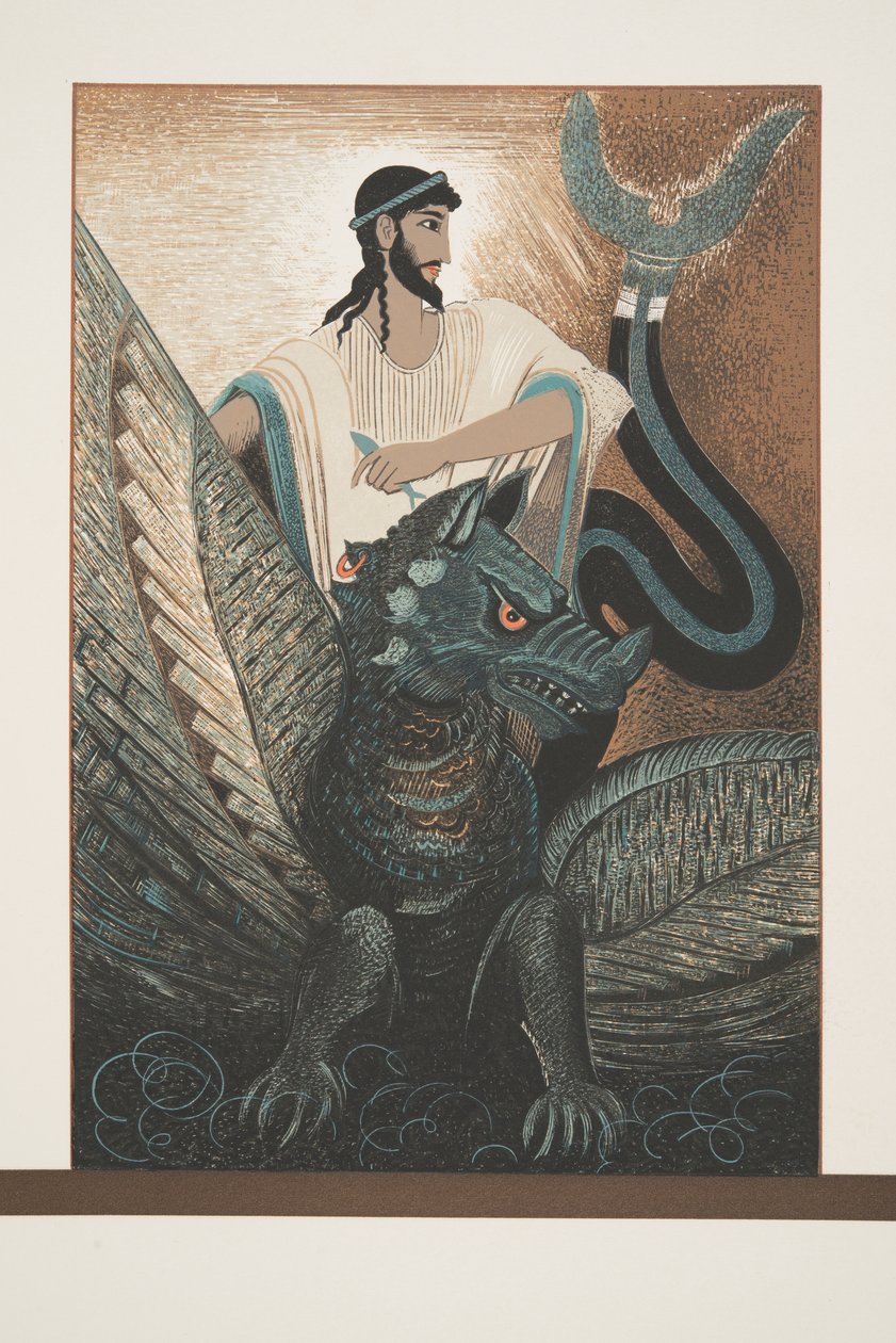 Ulysses och draken från Prometheus Enchained av Aeschylus, pub. 1941 (stenciltryck) av Francois Louis Schmied