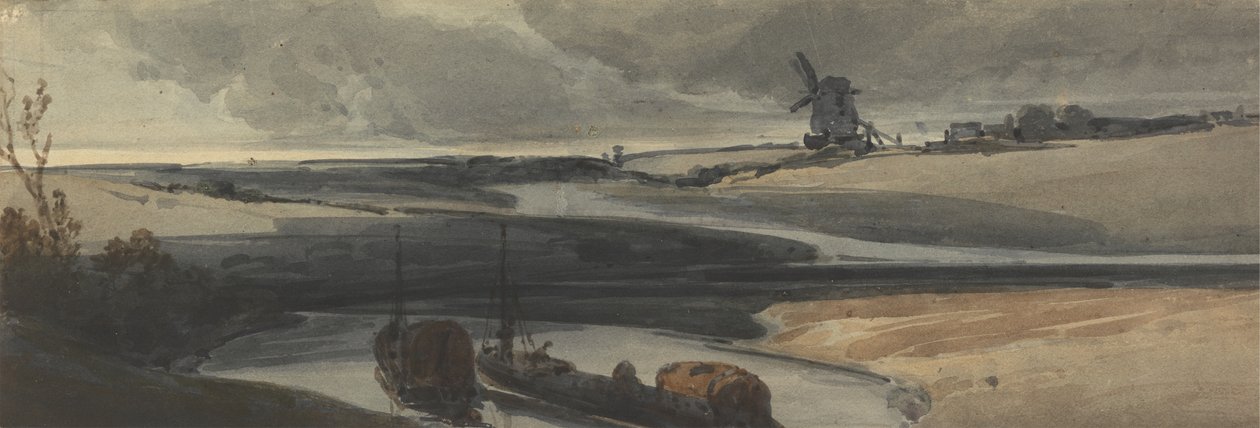 En fransk kanalscene, 1810 (wc på papper) av Francois Louis Thomas Francia