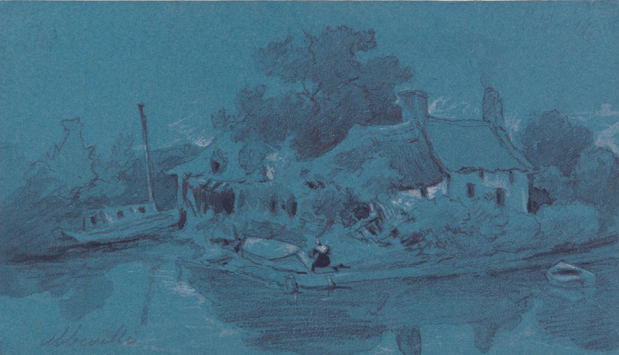 Abbeville (grafit, grå tvätt, svart bläck och kroppsfärg på blått papper) av Francois Louis Thomas Francia