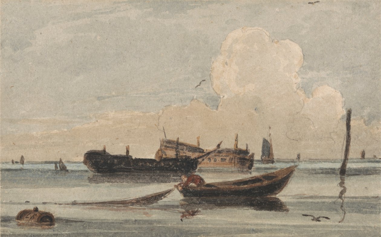 Båtar på ett lugnt hav av Francois Louis Thomas Francia