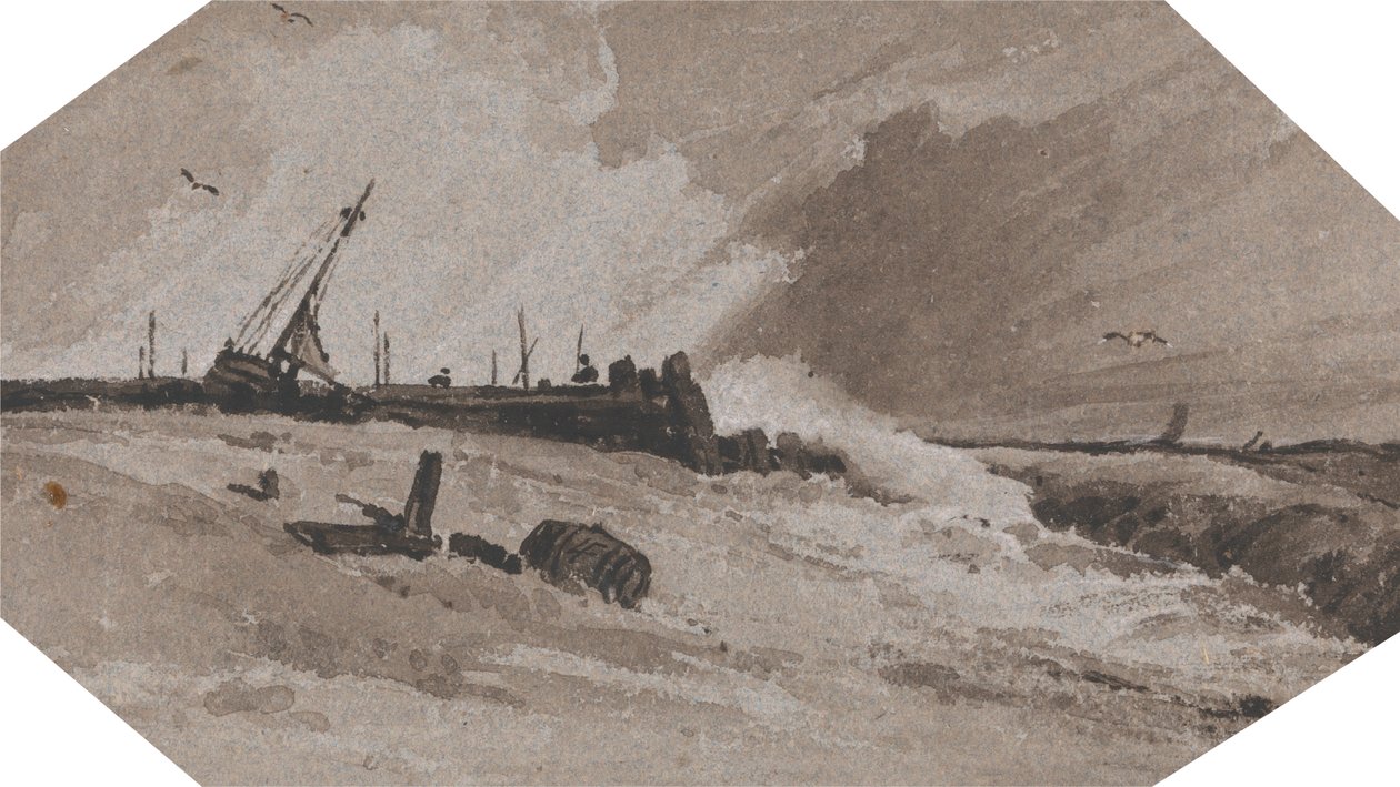 Brygga i en storm av Francois Louis Thomas Francia