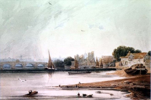Lambeth Palace og Westminster Bridgeswed av Francois Louis Thomas Francia
