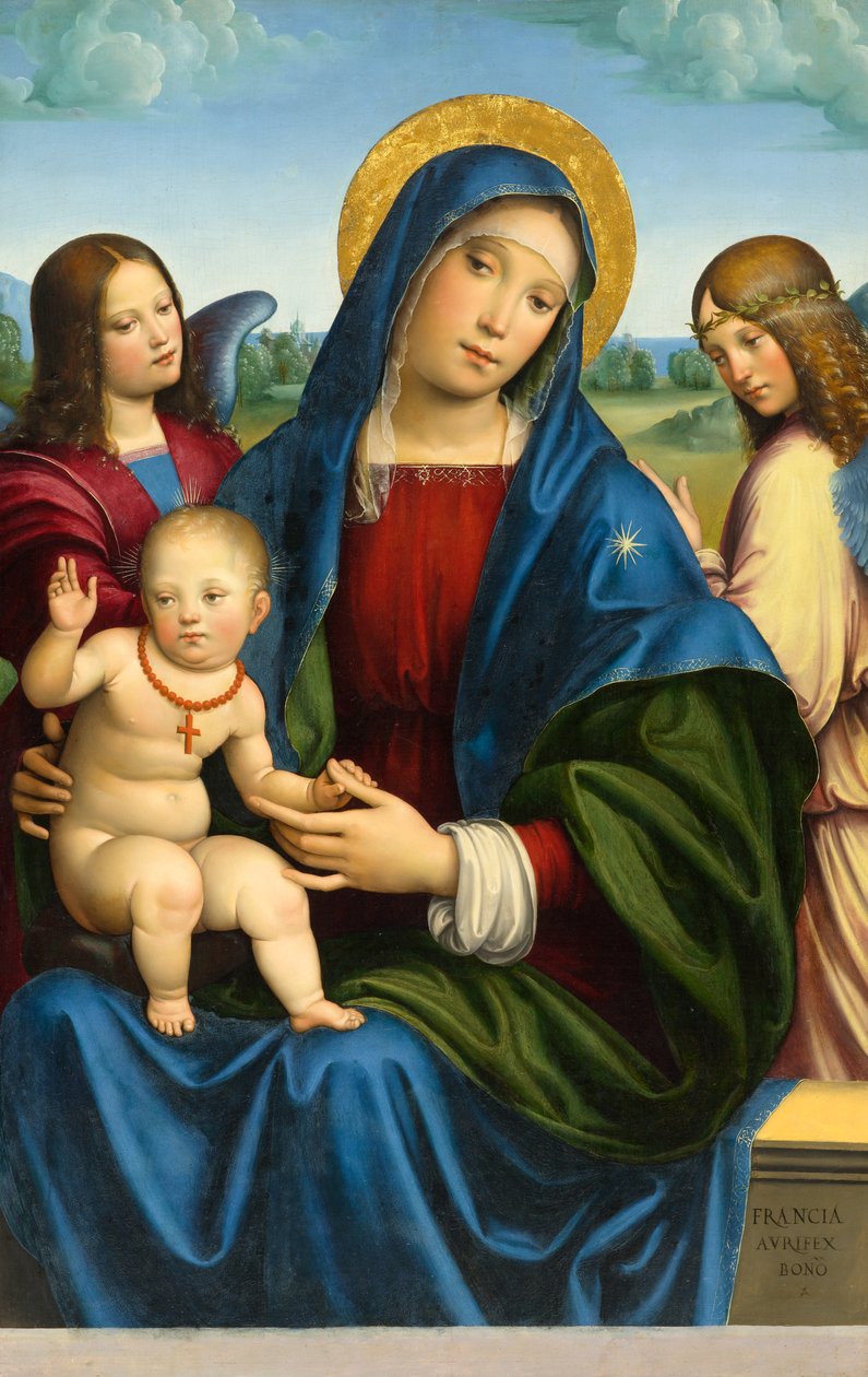 Madonna och barn med två änglar, ca 1495-1500 av Francois Louis Thomas Francia