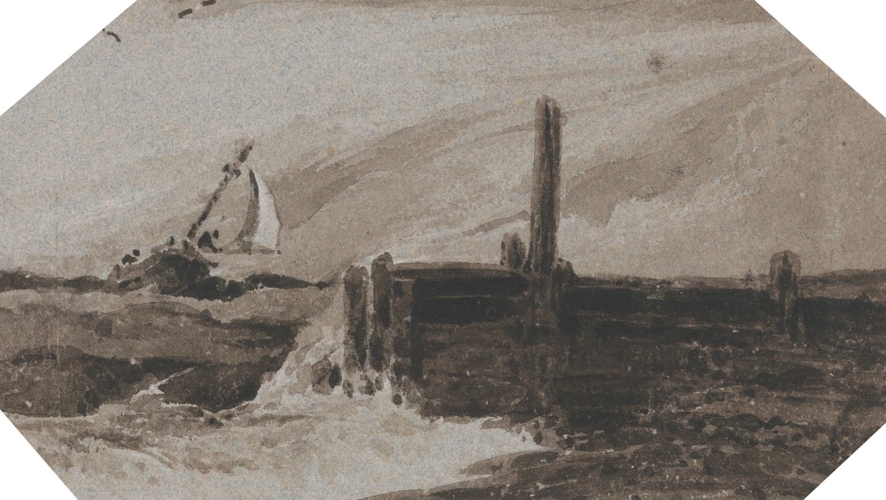 Nära hamn i ett stormigt hav av Francois Louis Thomas Francia