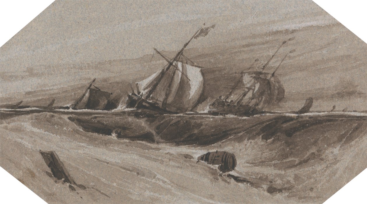 Fartyg som kränger över i ett stormigt hav av Francois Louis Thomas Francia
