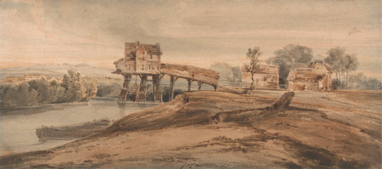 Vattenkvarnen ovanför bron i Charenton av Francois Louis Thomas Francia