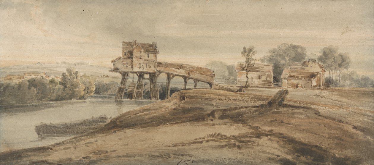 Vattenkvarnen ovanför bron i Charenton, efter en målning av Thomas Girtin (1775-1802) (wc över grafit på papper) av Francois Louis Thomas Francia