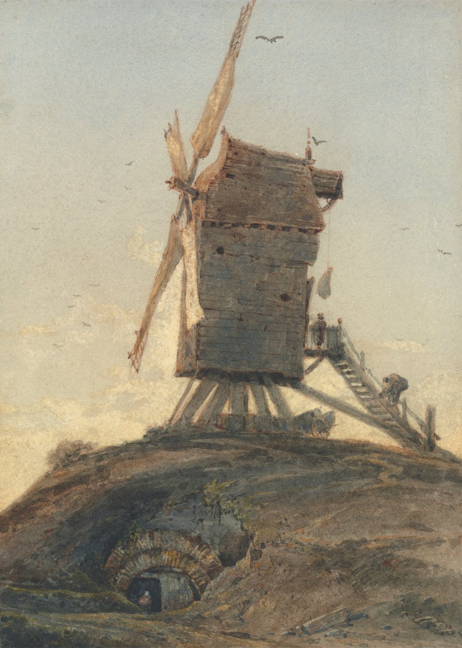 Väderkvarn på en kulle i ett landskap av Francois Louis Thomas Francia
