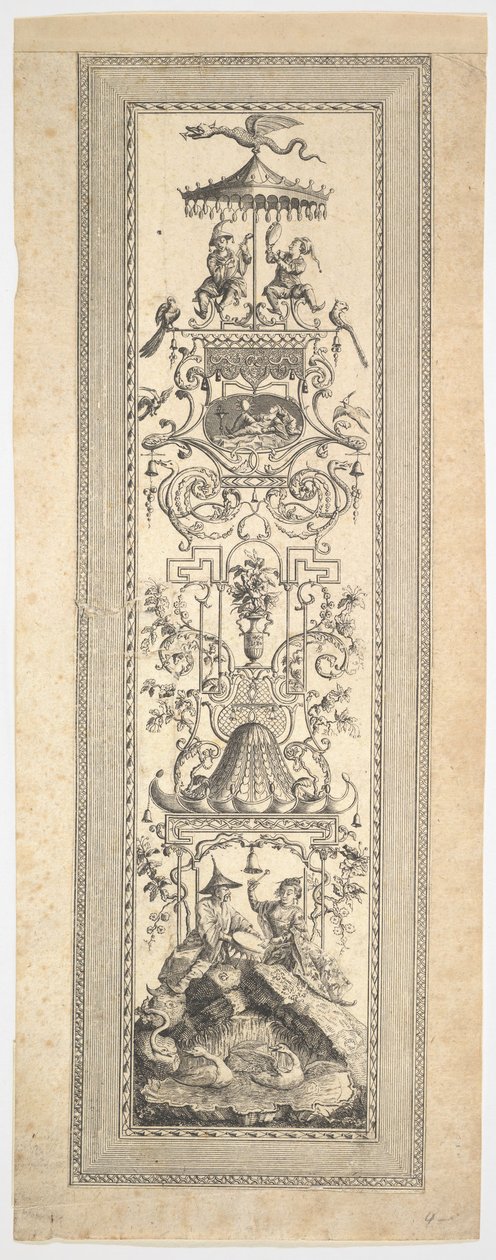 Kinesisk kiosk, från Första kajen av paneler, friser och arabeskämnen, 1788. av Francois Marie Isidore Queverdo