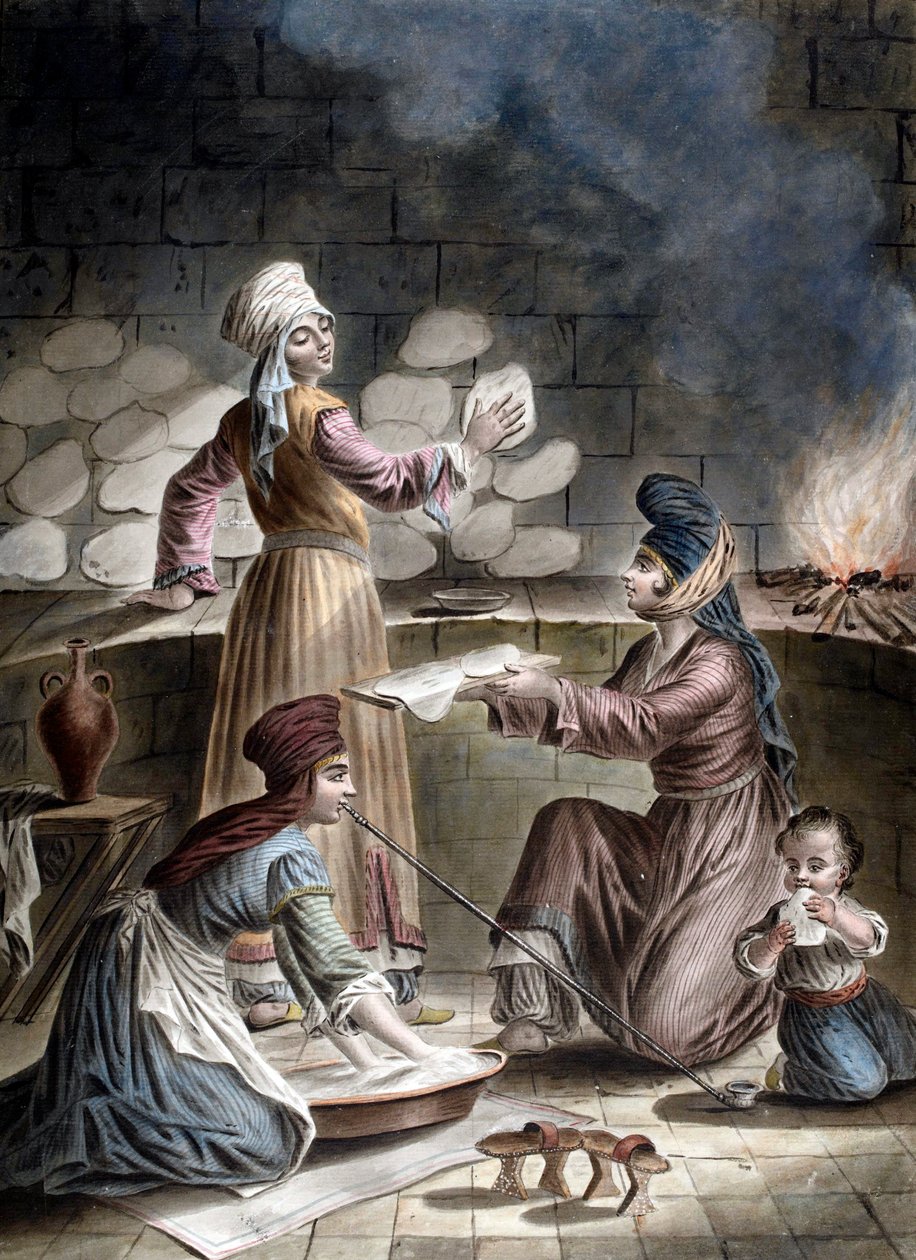 Turkiska kvinnor bakar bröd - Turkiska kvinnor bakar bröd - av Francois Marie Rosset (1752-1824) av Francois Marie Rosset
