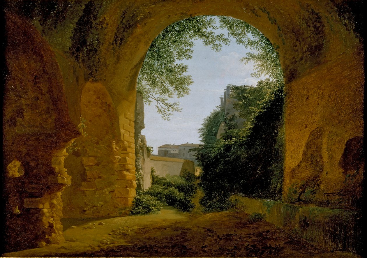 En utsikt över en trädgård, sedd inifrån ett romerskt valv, 1802-1824 av Francois Marius Granet
