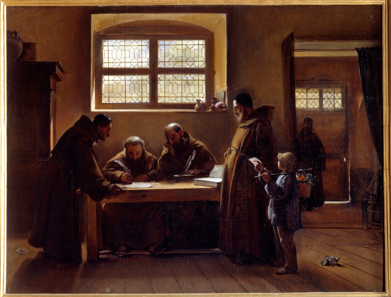 Kapuciner redigerar en skrift Målning av Francois Marius Granet av Francois Marius Granet