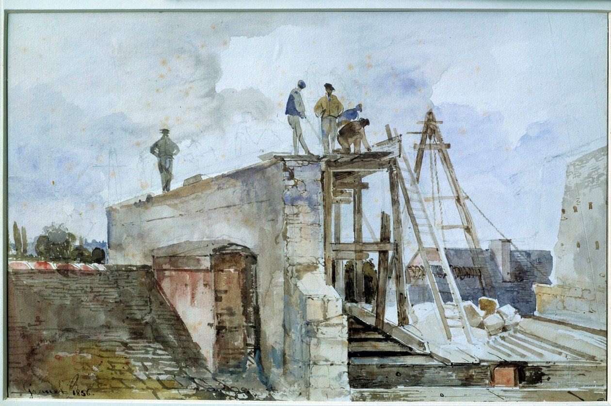 Husbyggarbetsplats under uppbyggnad sett från Granetfönstret på Institutet. Akvarell av Francois Marius Granet (1775-1849). 1800-talet. Dämpa. 0,25x0,38 m. Paris, Louvren av Francois Marius Granet