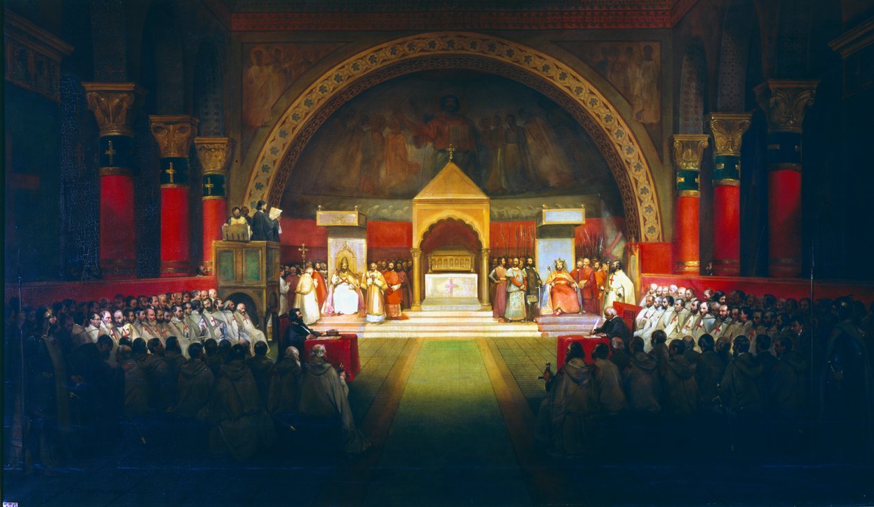 Möte för Tempelriddarkapitlet, Paris, 1147 1800-talet av Francois Marius Granet