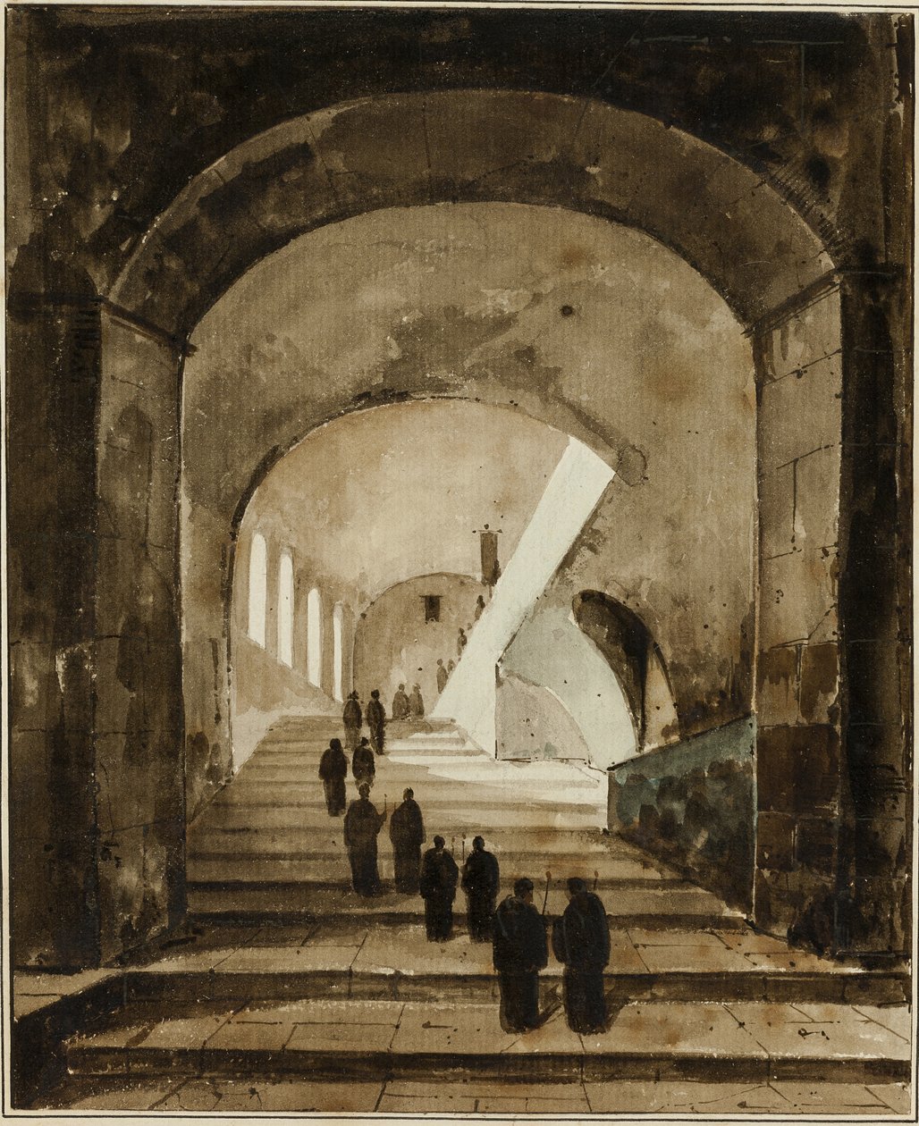 Munkar på trappan i Villa of Maecenas i Tivoli av Francois Marius Granet