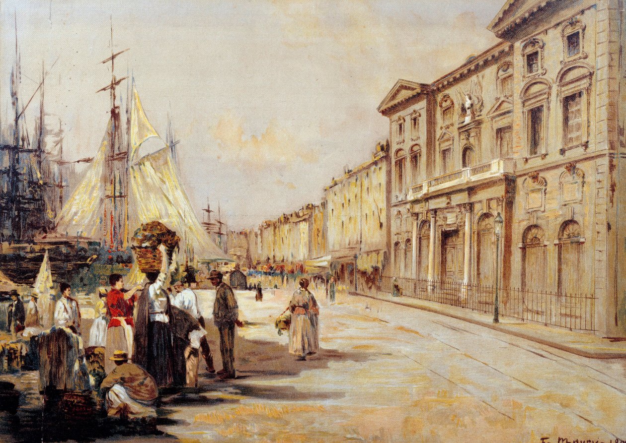 Utsikt över Quai Saint Jean i Marseille Street scen. Teckning av Francois Maury (1861-1933) 1902 Marseille, Museum of Old Marseille av Francois Maury