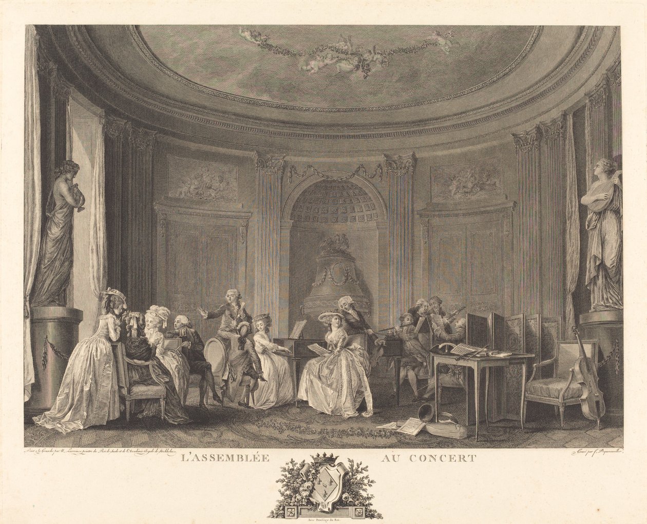 Samlingen vid konserten av Francois Nicolas Barthelemy Dequevauviller after Nicolas Lavreince