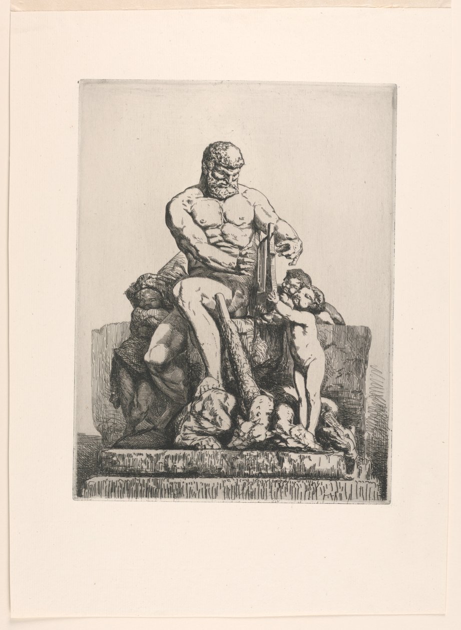 Hercules, tallrik ett från Twelve Etchings av Chifflart av Francois Nicolas Chifflart