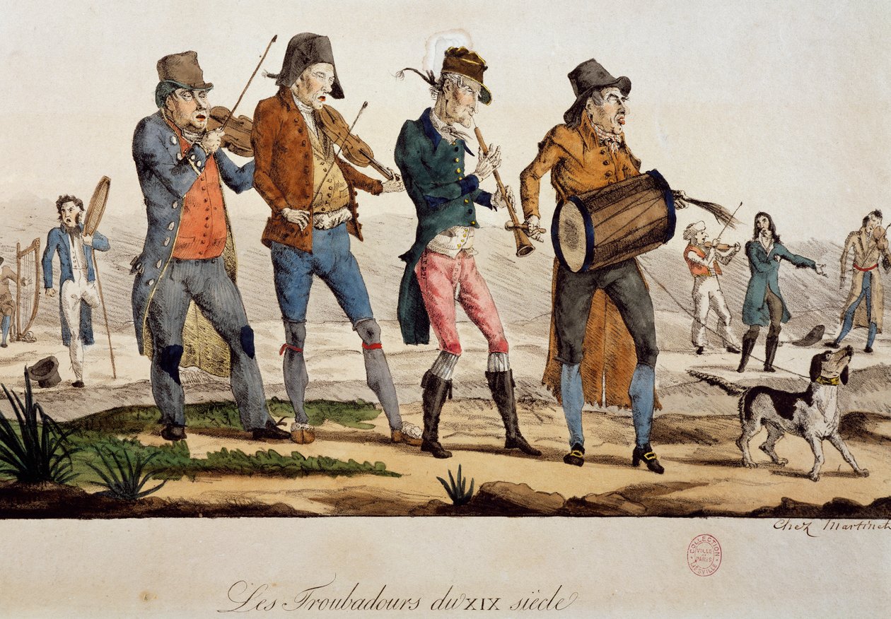 Ttroubadours av Francois Nicolas Martinet (1739-efter 1796), tryck, Frankrike av Francois Nicolas Martinet