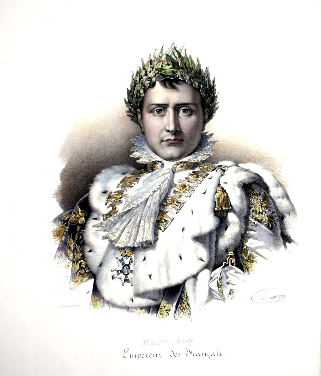 Napoleon 1 (1769-1821) vid tiden för kröningen 1804 (gravyr) av Francois Pascal Simon (after) Gerard