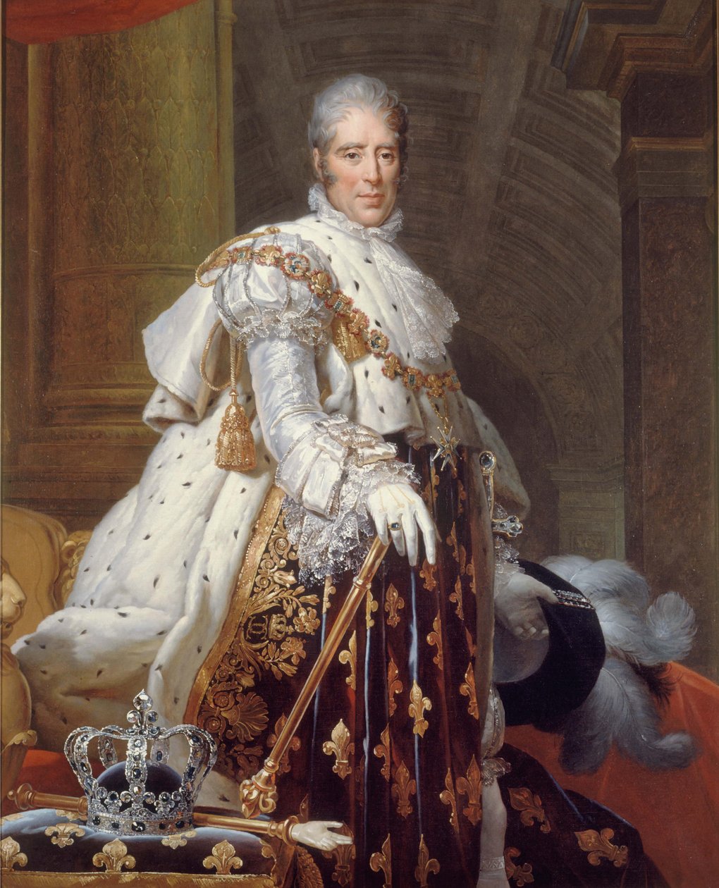 Porträtt av Karl X i helig dräkt, ca 1825 (olja på duk) av Francois Pascal Simon (studio of) Gerard