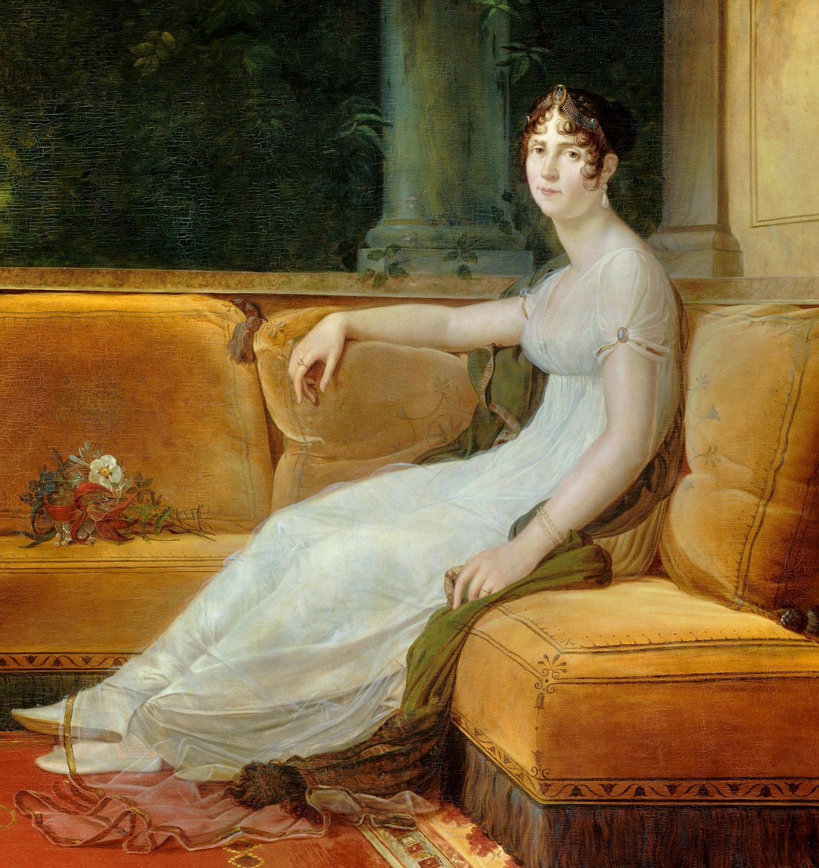 Detalj av ""Porträtt av kejsarinnan Josephine de Beauharnais (1763-1814) i hennes salong i Malmaison"" Målning av Francois Gerard (1770-1837) 1801 Sön. 1,71x1,64 m Malmaison, slottsmuseum - Hellängdsporträtt av kejsarinnan Josephine de Beauharnais av Baron François Pascal Simon Gérard