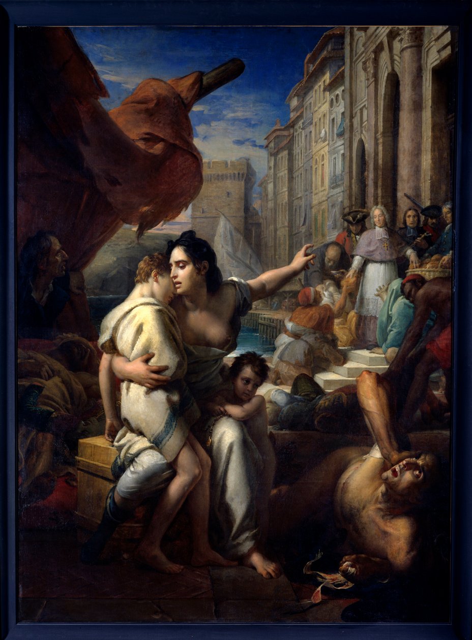 Monsignor av Belsunce under pesten i Marseille Evenemanget Henri Francois Xavier de Belsunce-Castelmoron (Belsunce Castelmoron) (1671-1755) räddade sjuka under pestepidemin 1720. Målning av Francois Gerard (183347 sön) 183370-18347. 2,58x1, av Baron François Pascal Simon Gérard
