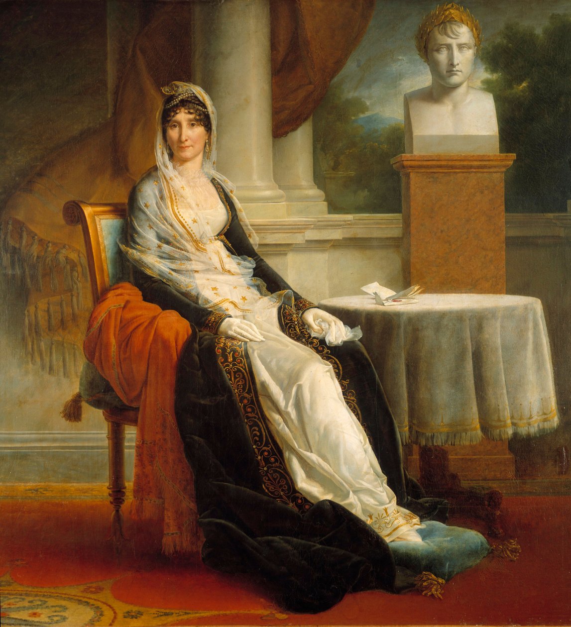 Porträtt vid foten av Laetitia Bonaparte (Letizia Maria Ramolino) (1750-1836) Mrs Mere Pres av hennes byst av sin son kejsar Napoleon I (1769-1821). Målning av Francois Gerard (1770-1837) 1803 sön. 1,72x1,78 m Malmaison, musee du chateau - Portra i fulläng av Baron François Pascal Simon Gérard