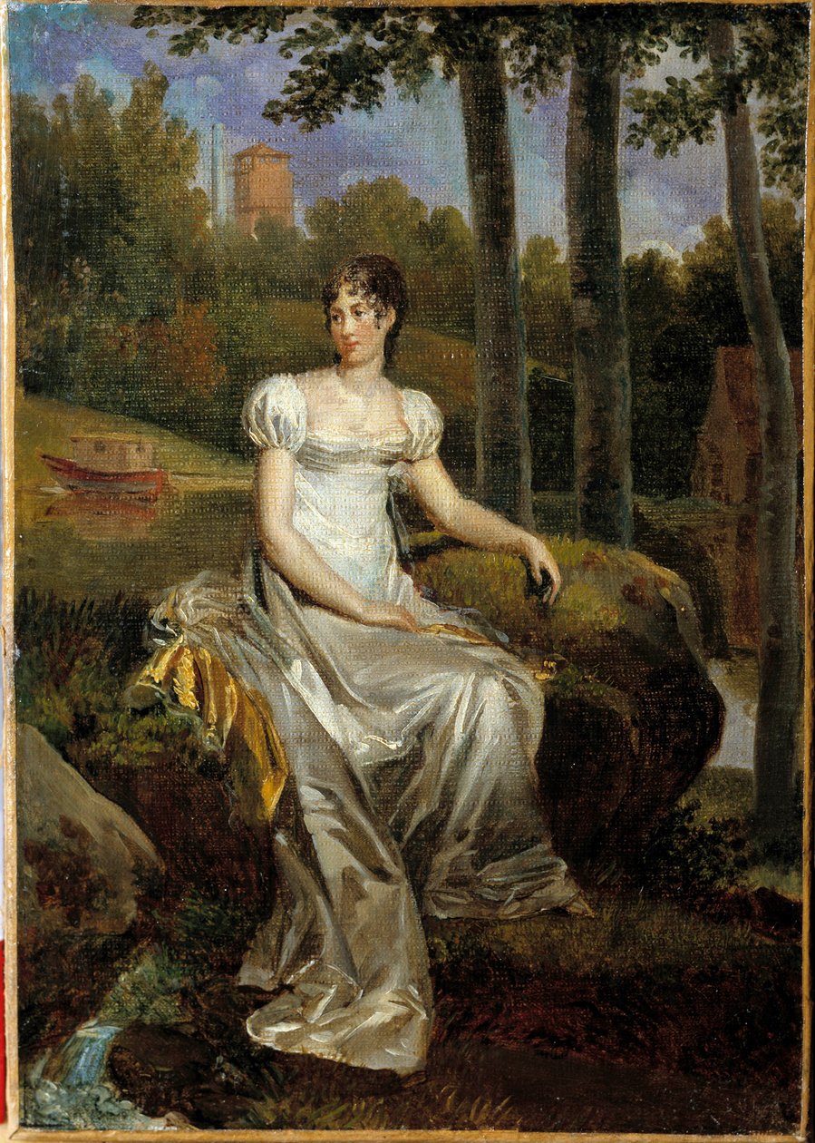 Porträtt av Desiree Clary (1777-1860) fru till Bernadotte, Sveriges drottning, representerade prinsessan av Monte Corvo i parken vid slottet Bellevue. Målning av Francois Gerard (1770-1837) av Baron François Pascal Simon Gérard